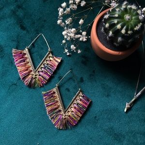 SOLD - Multicolored V Shape Fringe Earrings